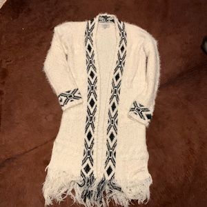 Oceanus white and black Aztec duster sweater. Size M.